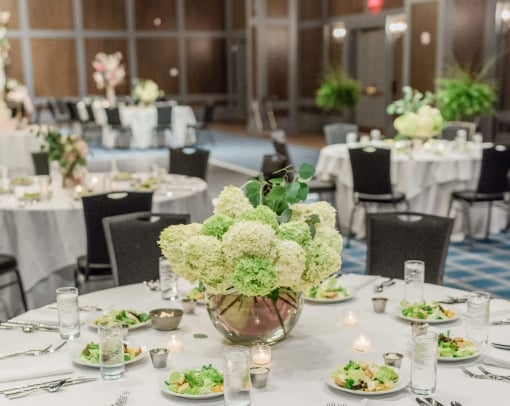 Wedding table set with flowers