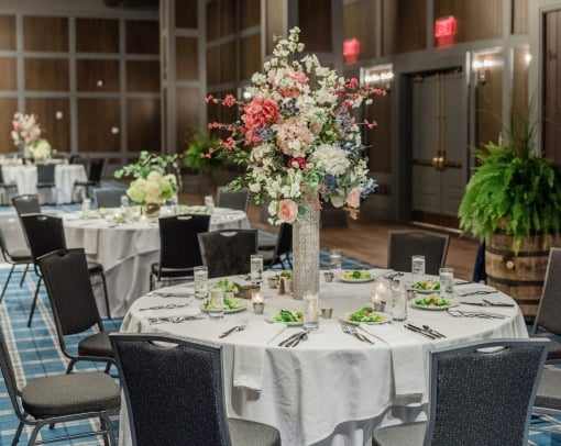 Wedding table set with flowers