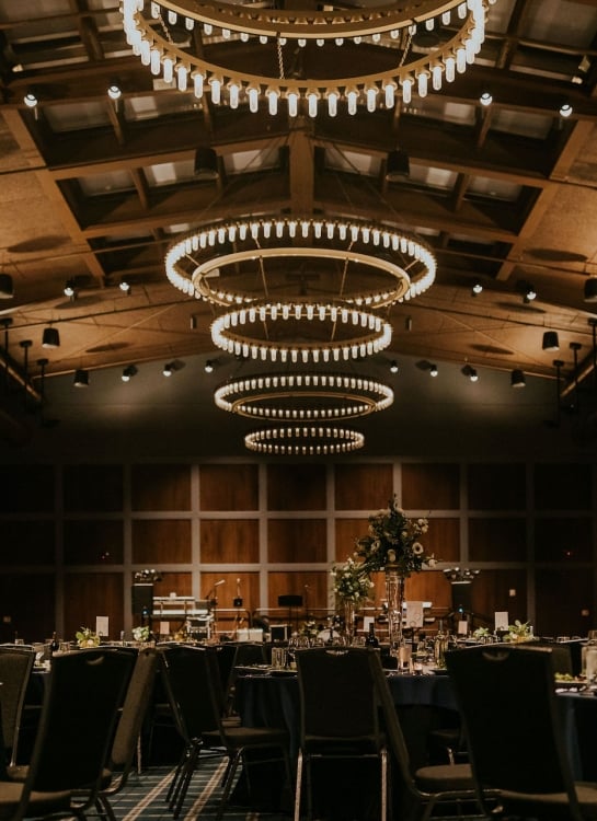 Tables set for wedding reception