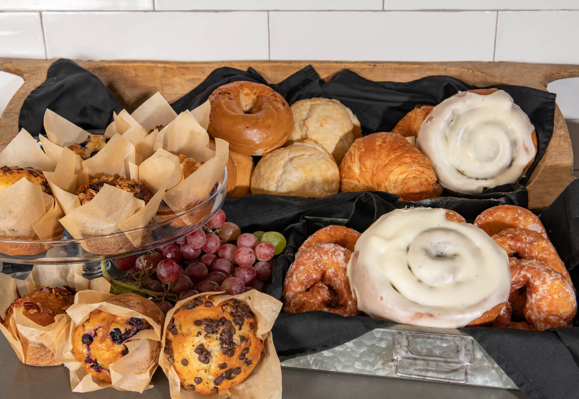 Breakfast pastries laid out on a platter
