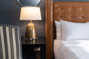 Close up of guest bed and side table