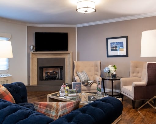 Sitting Nook in Guest Suite with Fireplace and Plush Furniture