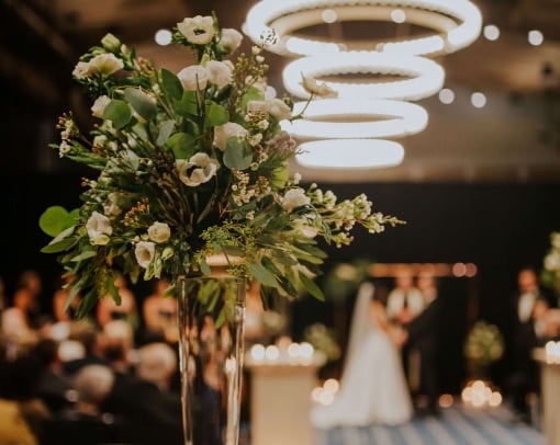 Close up of flower centerpiece at wedding