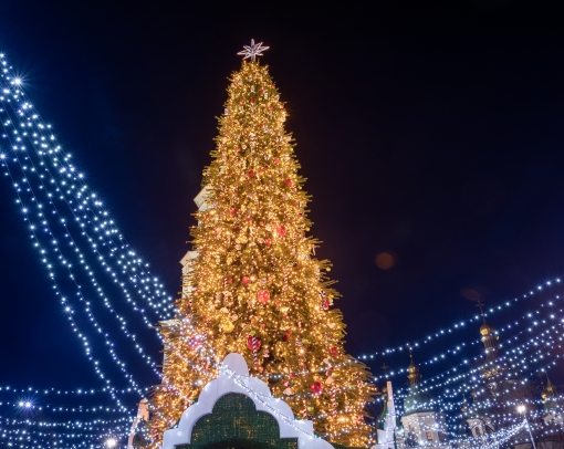 Christmas tree lit up with lights