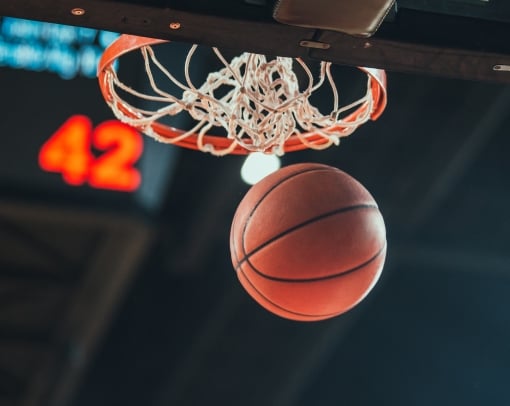 Basketball in hoop